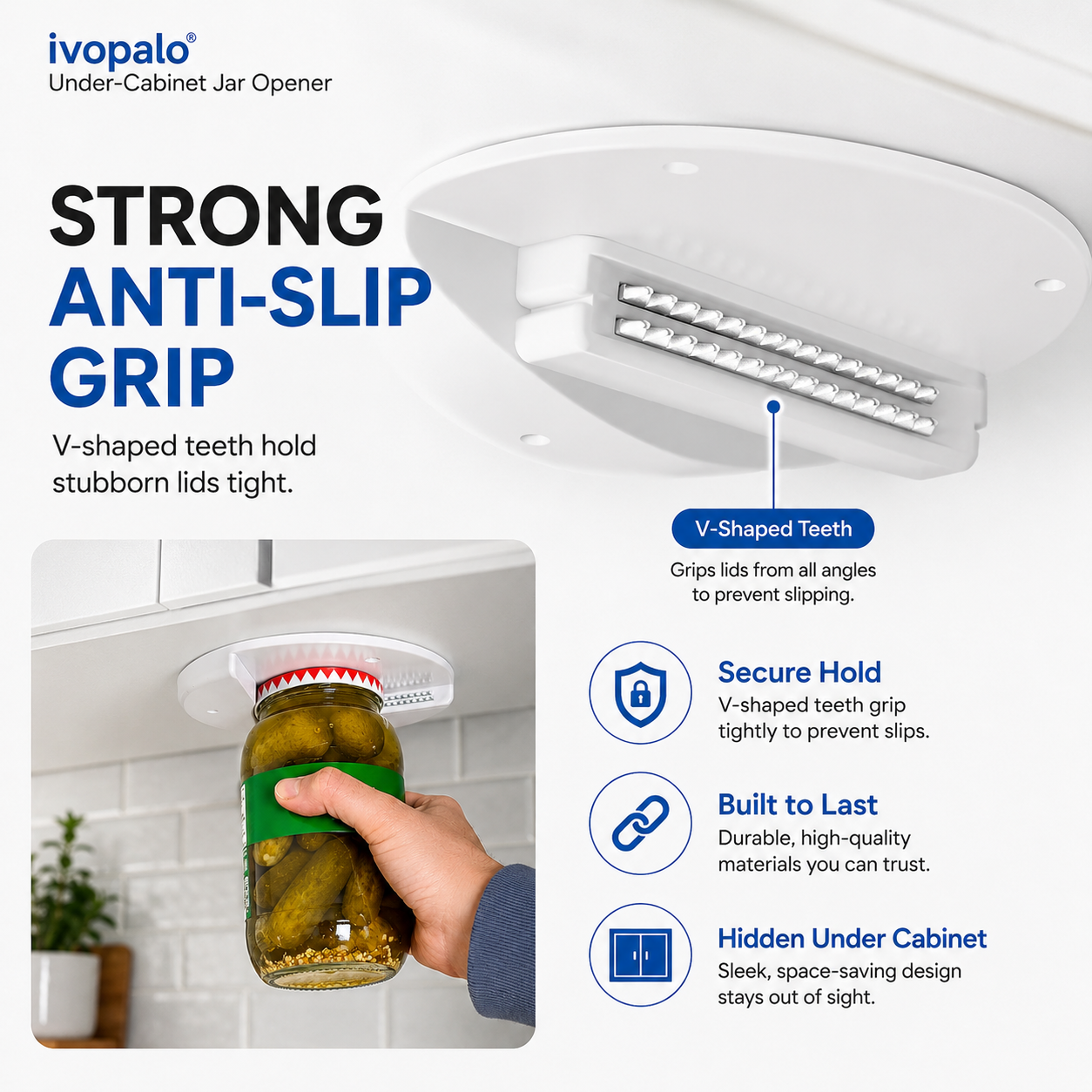 🆙ivopalo® Under-Cabinet Jar Opener – Easy One-Handed Lid Opener for Stubborn Jars