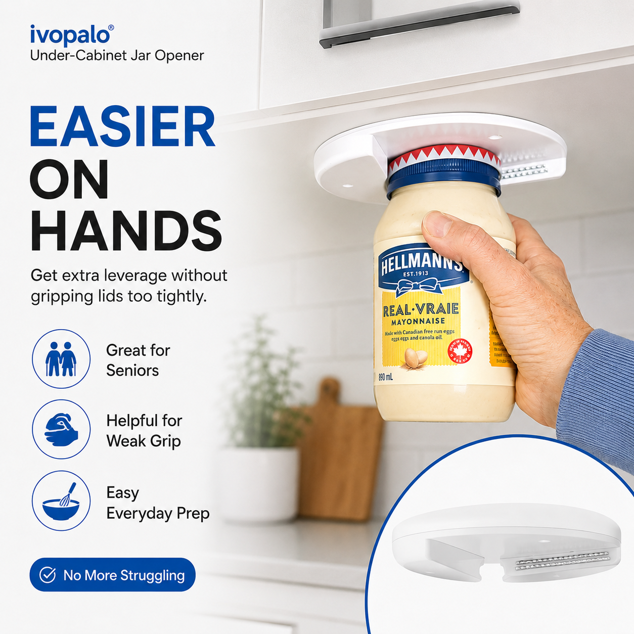 🆙ivopalo® Under-Cabinet Jar Opener – Easy One-Handed Lid Opener for Stubborn Jars
