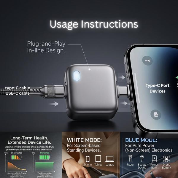 up  Smart Auto-Disconnect Type-C Charging Guard – 140W Anti-Overcharge Adapter for Safe Overnight Charging