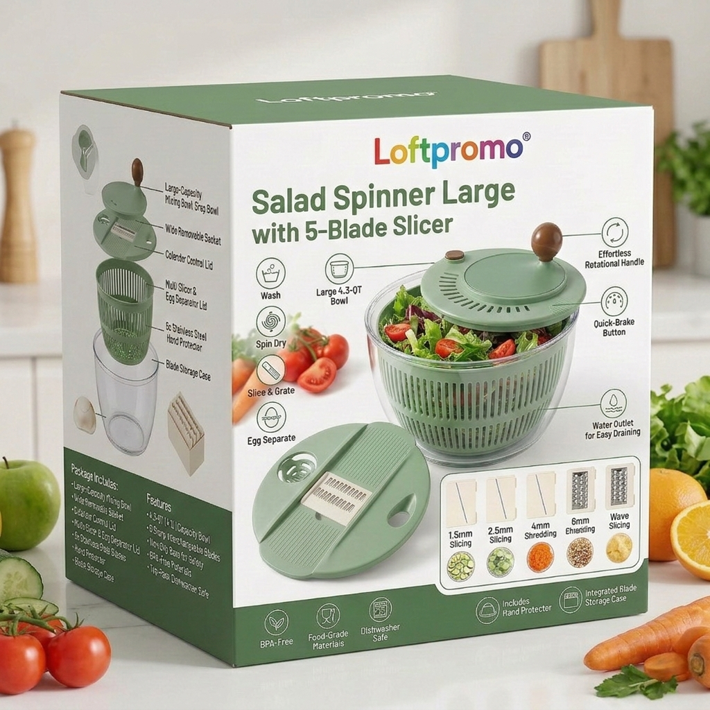 Loftpromo® Salad Spinner Large with 5-Blade Slicer