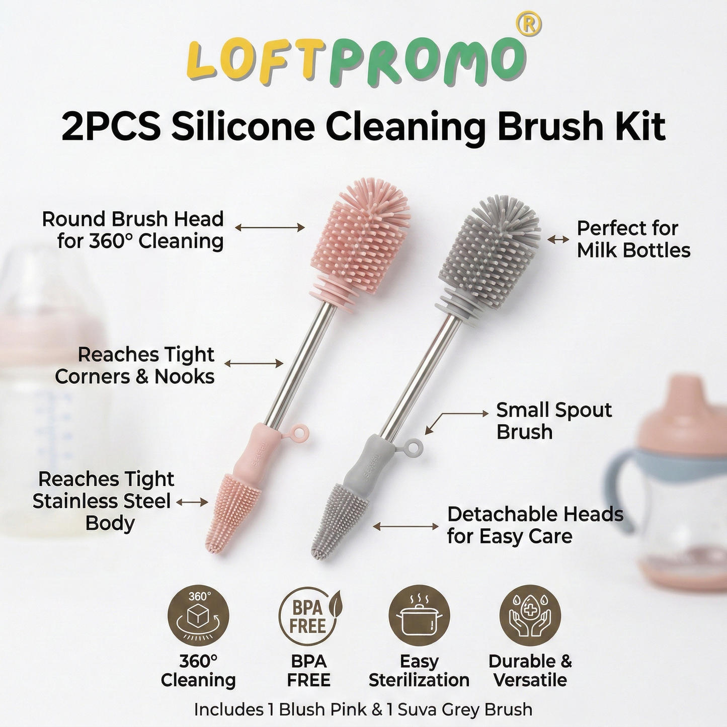 Loftpromo® 2PCS Silicone Cleaning Brush Kit