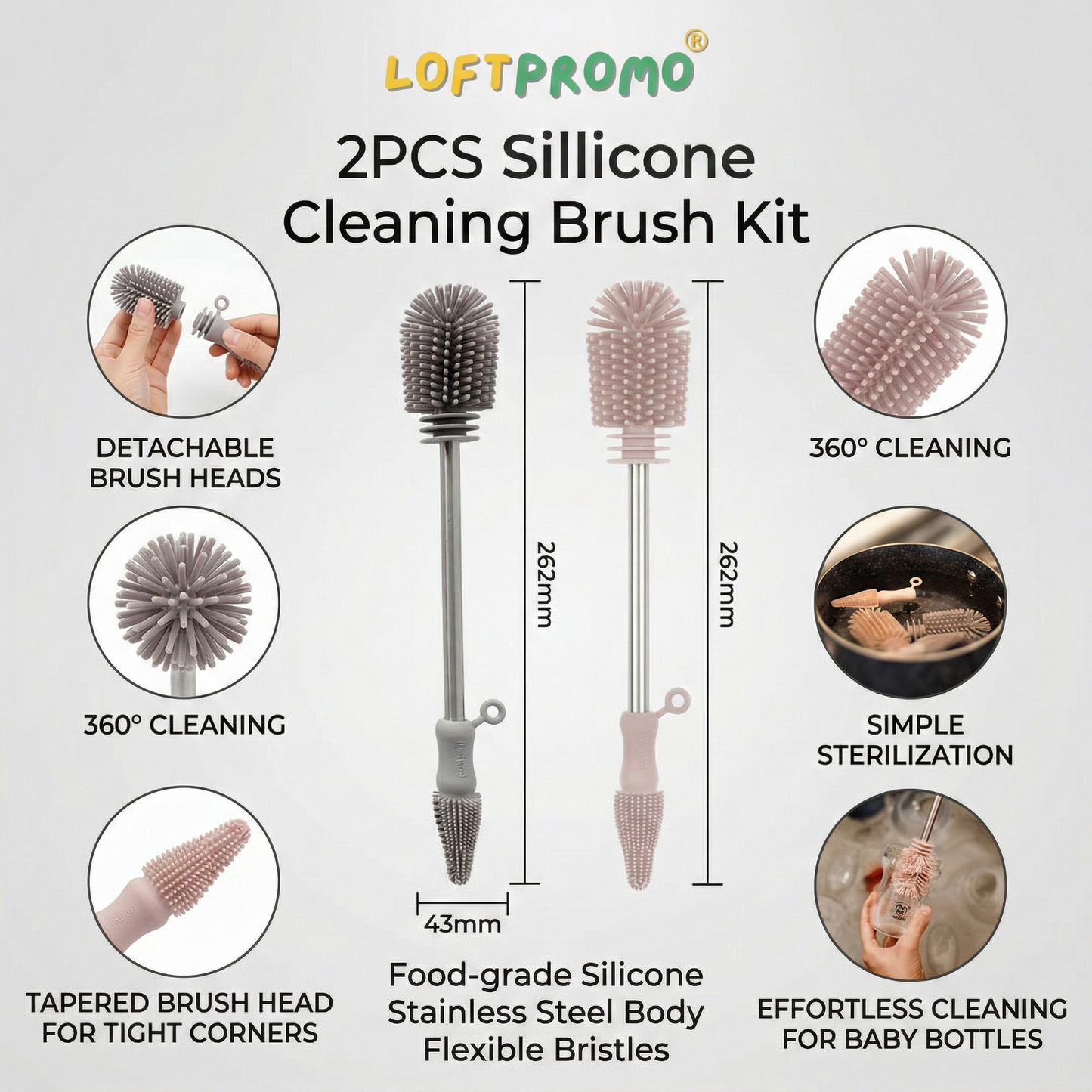 Loftpromo® 2PCS Silicone Cleaning Brush Kit