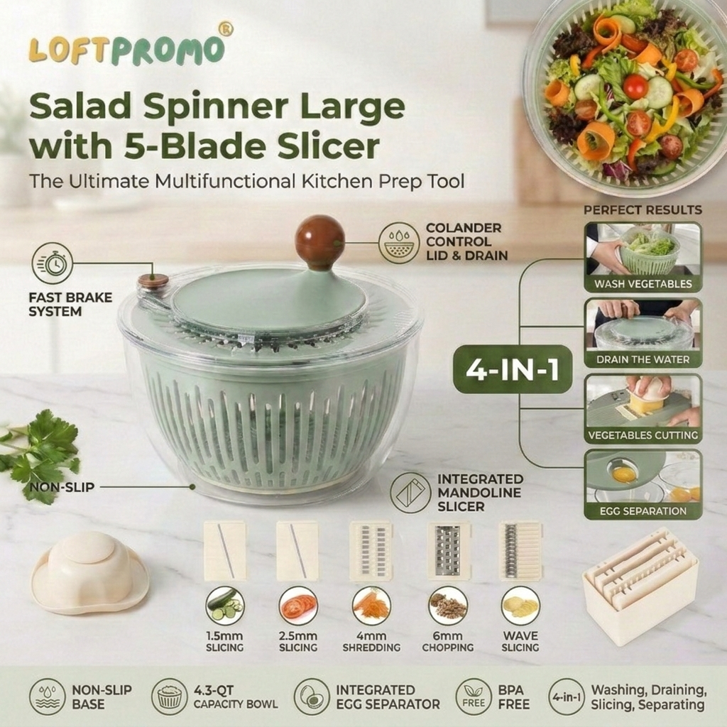 Loftpromo® Salad Spinner Large with 5-Blade Slicer