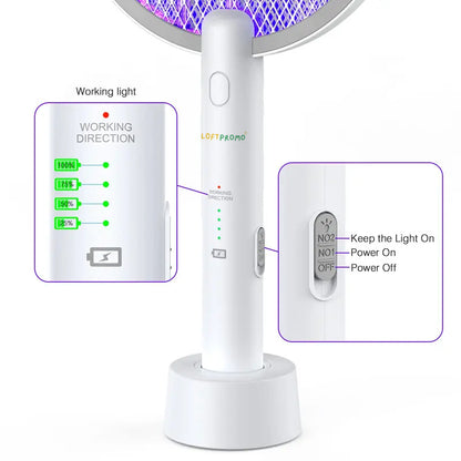 🦟 Loftpromo® 2-in-1 Electric Bug Zapper – Electric Fly Swatter & Rechargeable Mosquito Killer Lamp with Dual-Mode Protection🏠