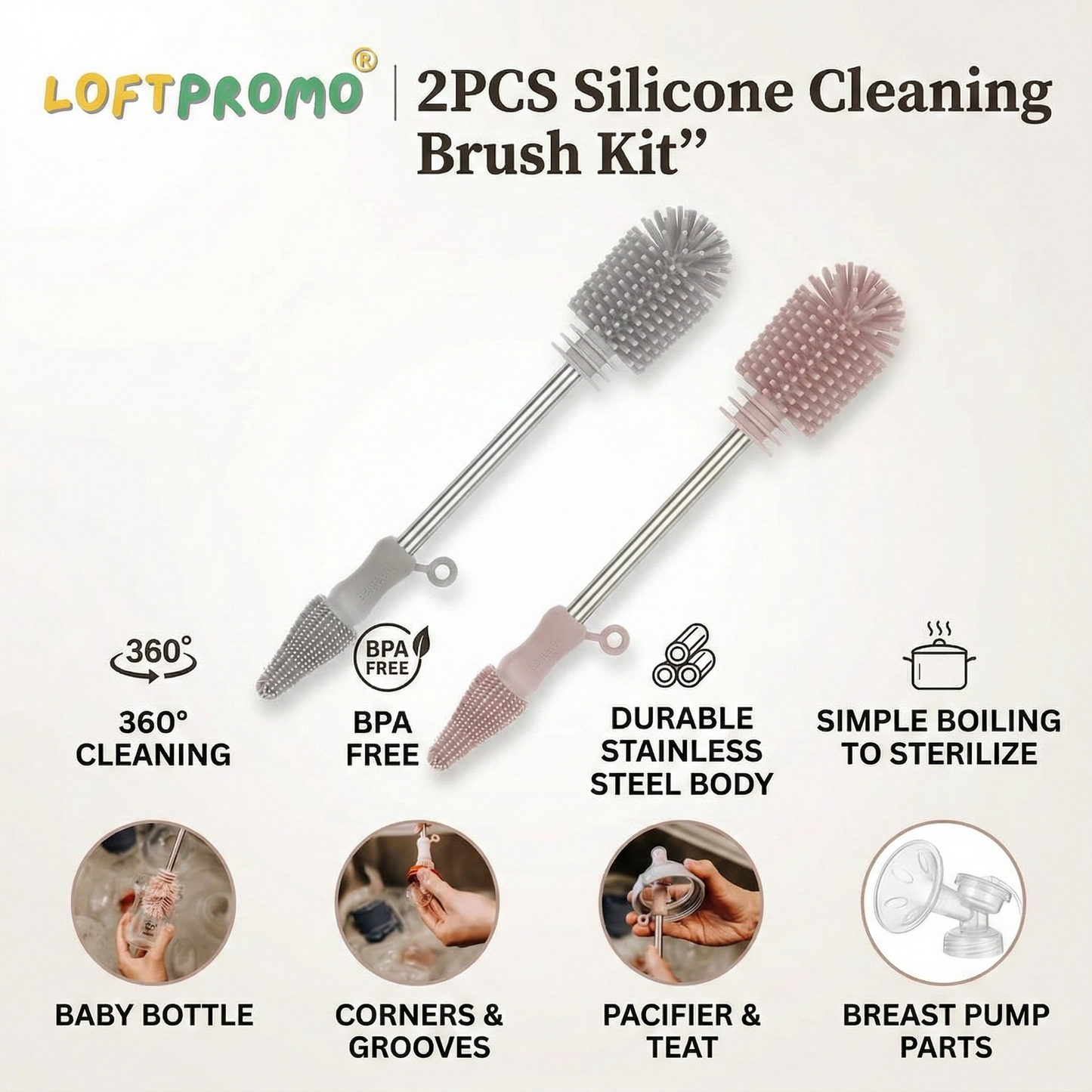 Loftpromo® 2PCS Silicone Cleaning Brush Kit