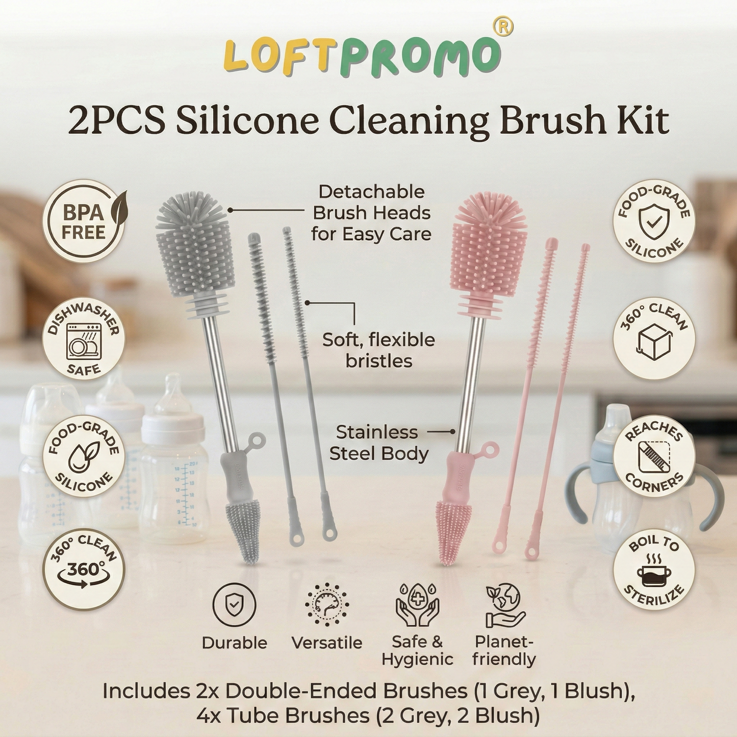 Loftpromo® 2PCS Silicone Cleaning Brush Kit
