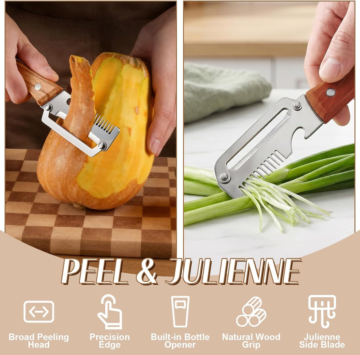 🔪Loftpromo® Multi-functional Kitchen Peeler: Scallion Shredder, Melon Parer & Bottle Opener