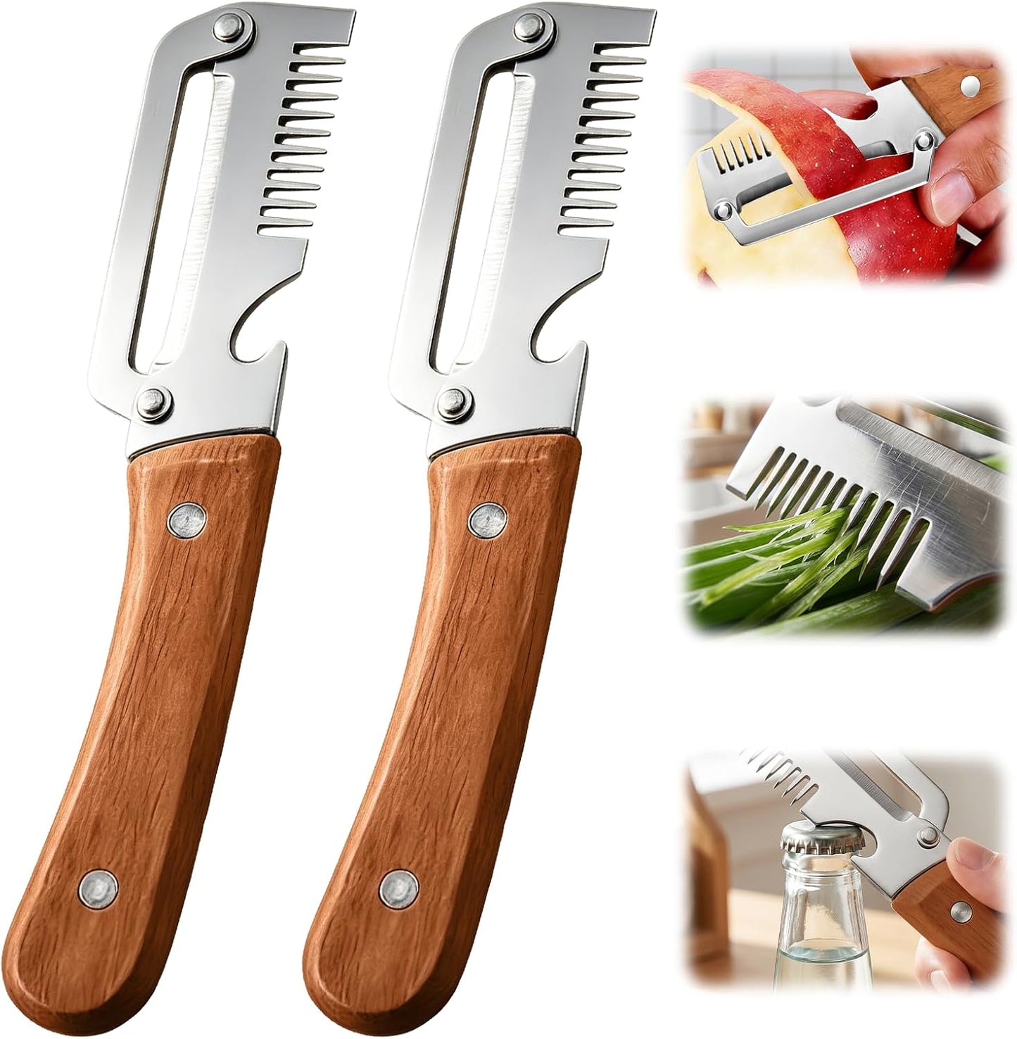 🔪Loftpromo® Multi-functional Kitchen Peeler: Scallion Shredder, Melon Parer & Bottle Opener