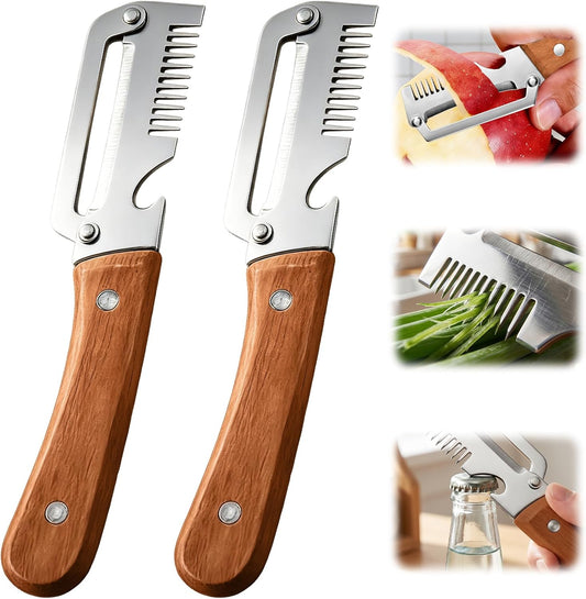 🔪Loftpromo® Multi-functional Kitchen Peeler: Scallion Shredder, Melon Parer & Bottle Opener