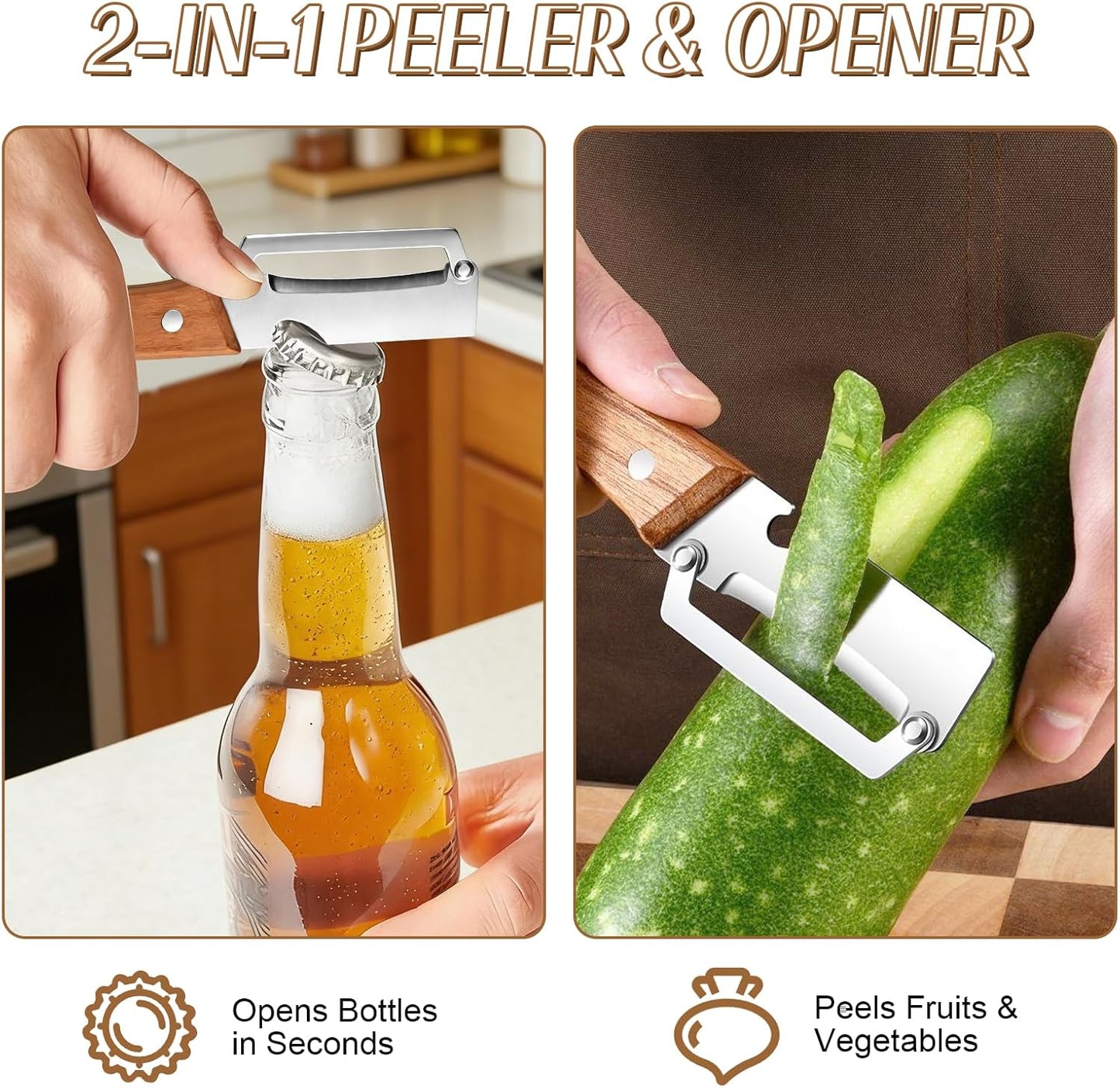 🔪Loftpromo® Multi-functional Kitchen Peeler: Scallion Shredder, Melon Parer & Bottle Opener