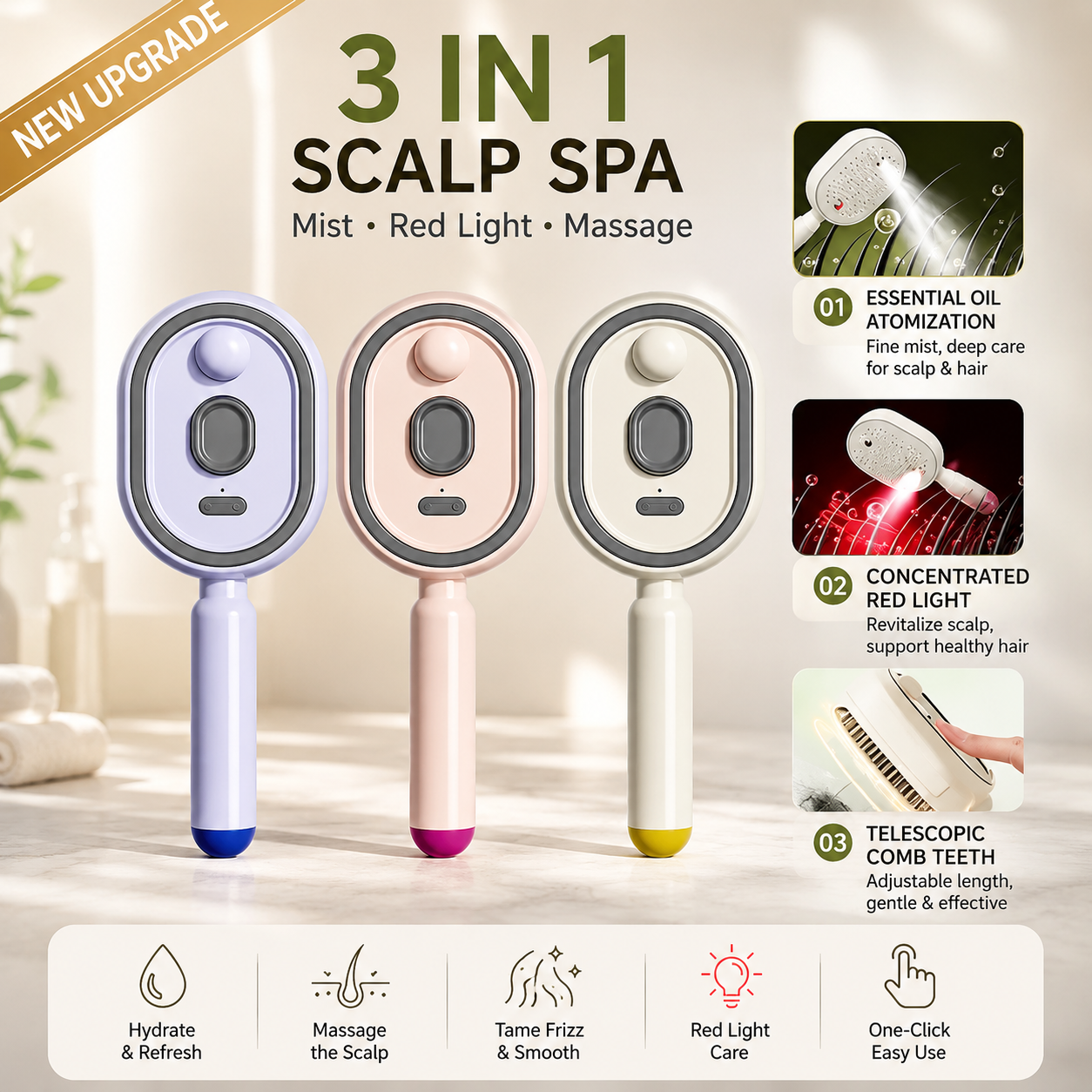 🆙 Electric Spray Scalp Massage Brush with Mist & Red Light