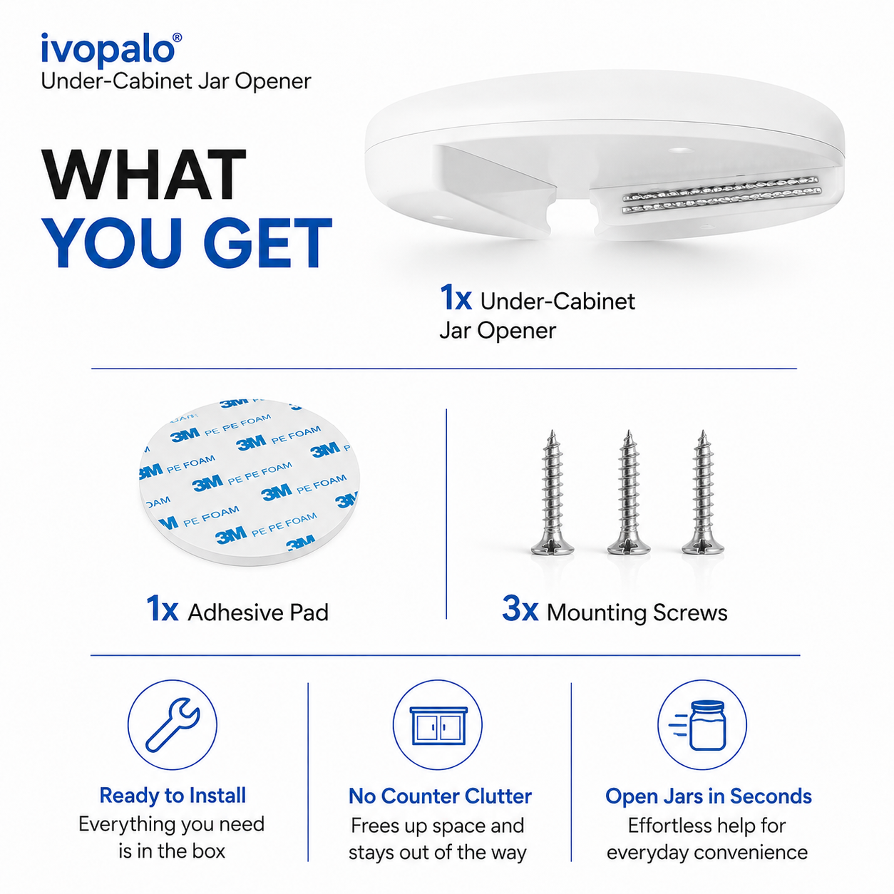🆙ivopalo® Under-Cabinet Jar Opener – Easy One-Handed Lid Opener for Stubborn Jars